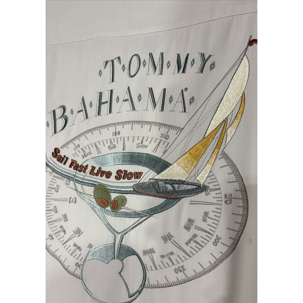 Tommy Bahama Mens XL Silk Camp Shirt Beige Embroidered Sail Fast Live Slow - Picture 4 of 8